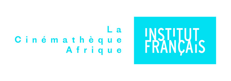 Logo: in cyanfarbener Schrift: La Cinémathèk Afrique, rechts daneben in weißer Schrift in einem cyanfarbenen Kasten: Institut Francais